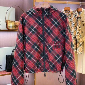 Women's Reversible Short Plaid Hooded Jacket, Grey, Heroic Floral Red